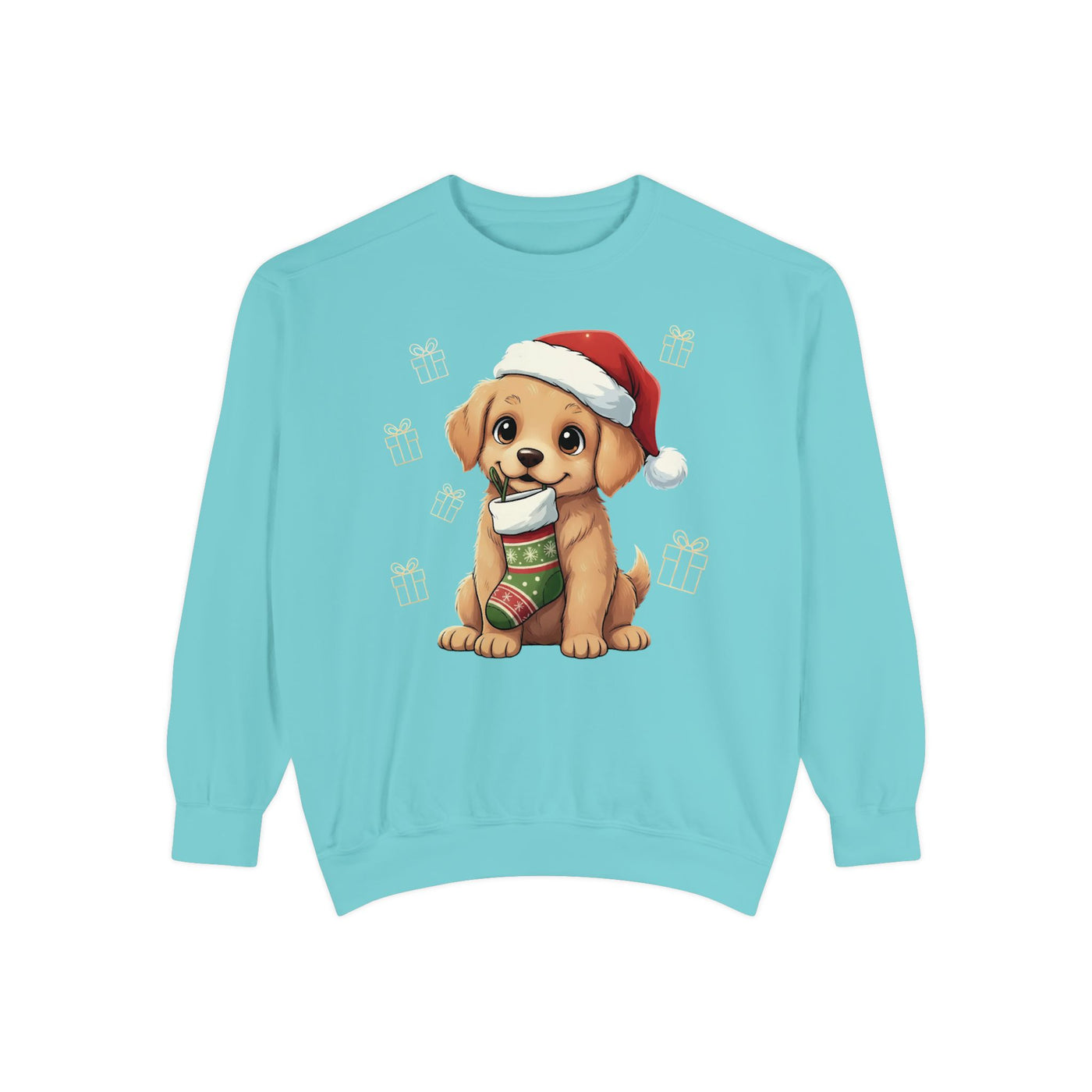 Cute Puppy waiting for Christmas presents style 4 Cozy Graphic Unisex Crewneck Sweatshirt