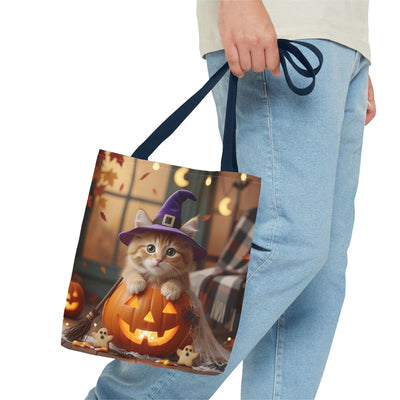 Adorable Halloween Cat Tote Bag, Cute Pet Lover Gift, Trick or Treat Bag, Fall Accessory, Spooky Cat Design