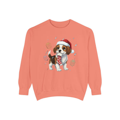 Cute Puppy waiting for Christmas presents style 6 Cozy Graphic Unisex Crewneck Sweatshirt