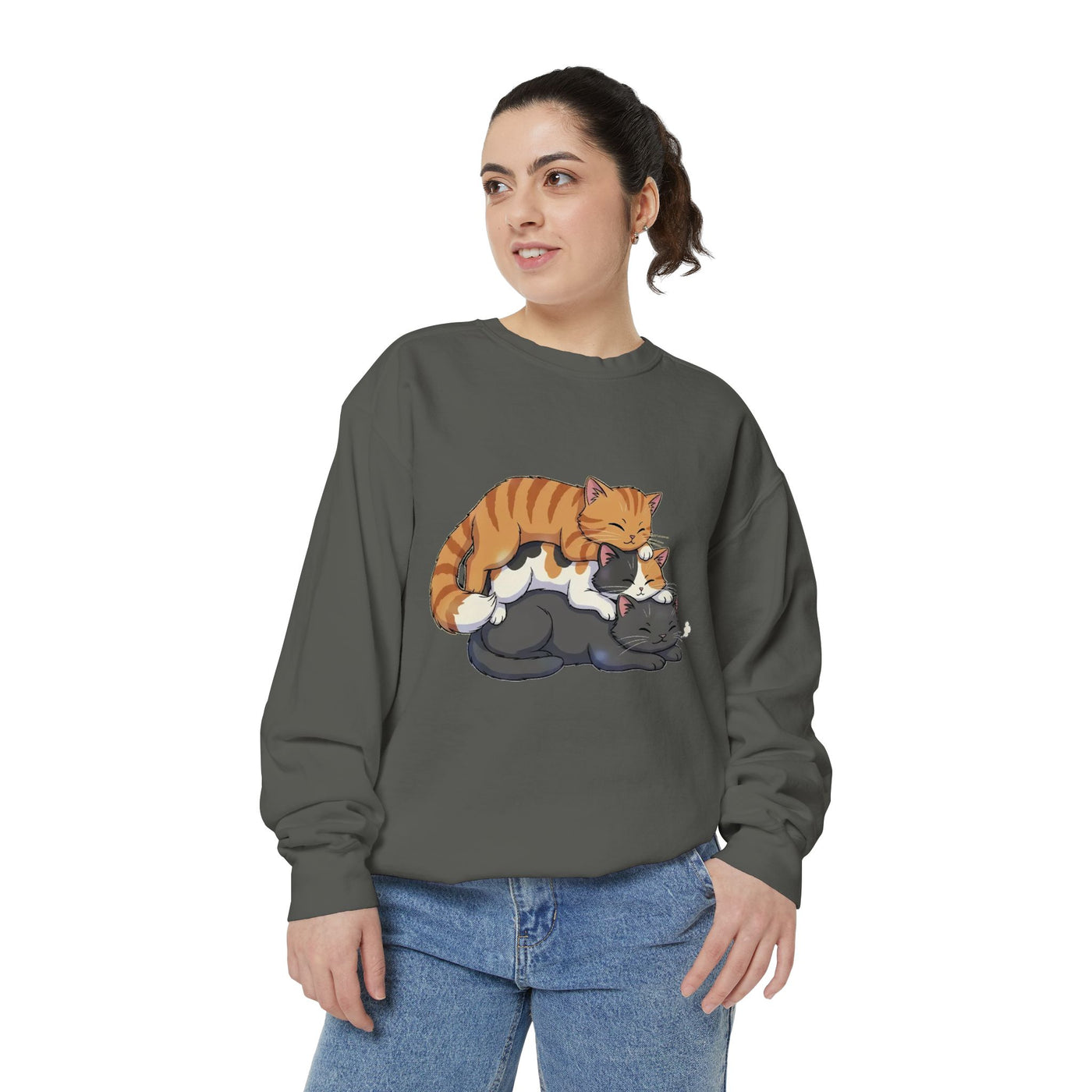 3 Cute Sleeping Cats style 6 Cozy Graphic Unisex Crewneck Sweatshirt