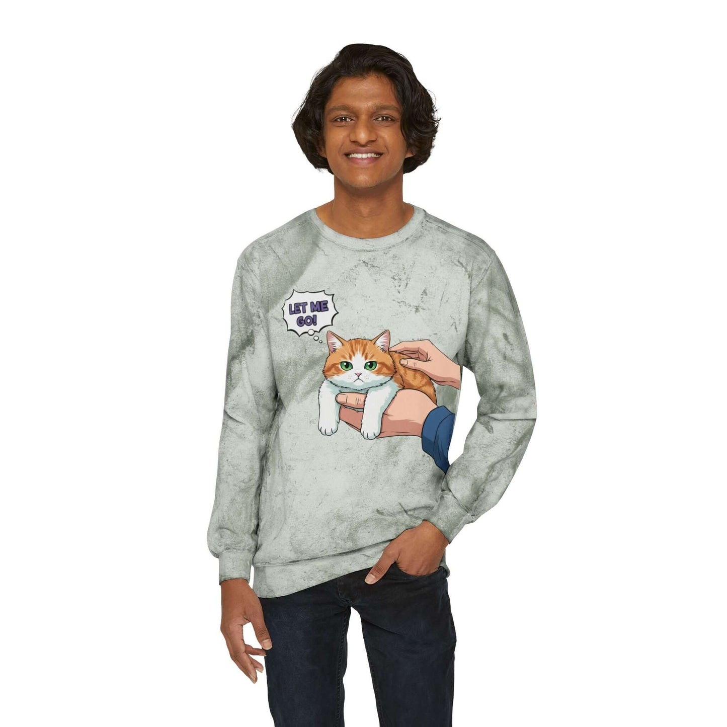 Let Me Go Cat Cozy Crewneck Sweatshirt Tie-Dye style 2