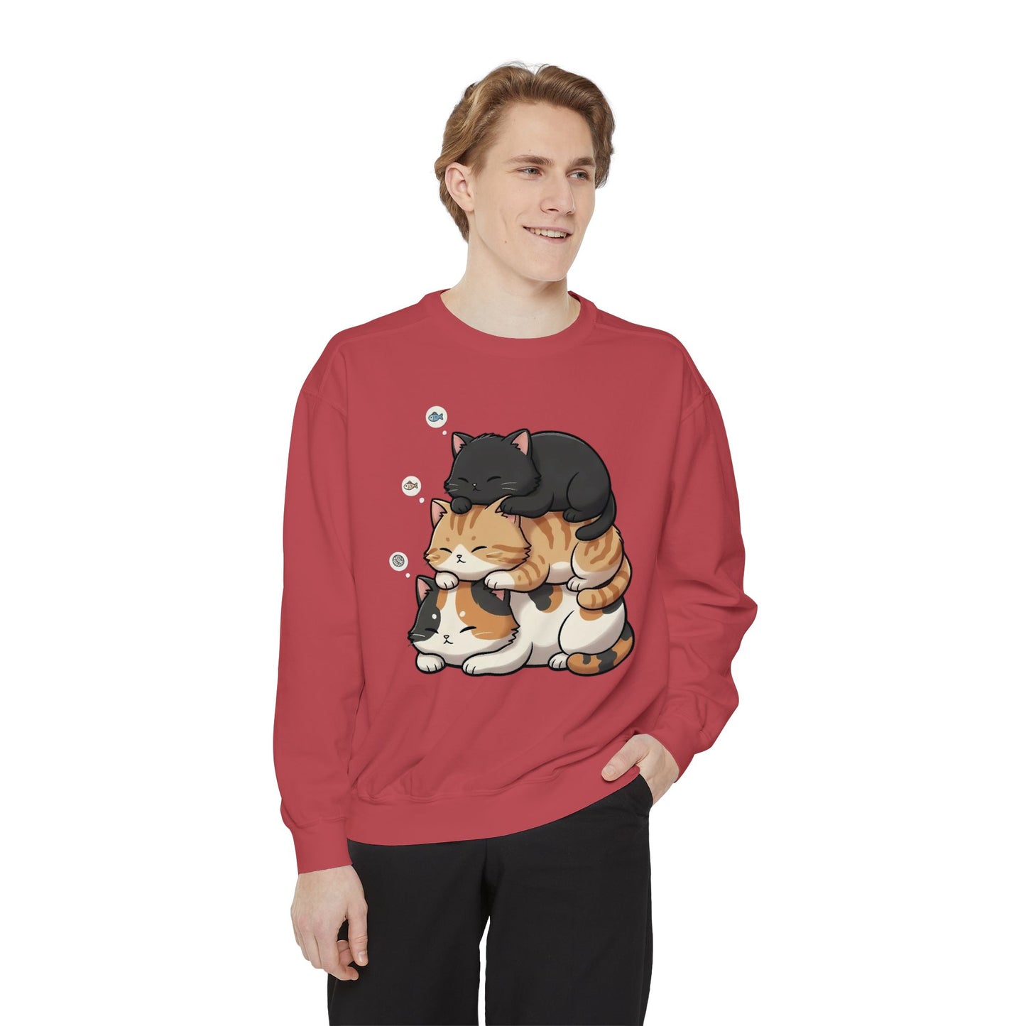 3 Cute Sleeping Cats Cozy Graphic Unisex Crewneck Sweatshirt style 8