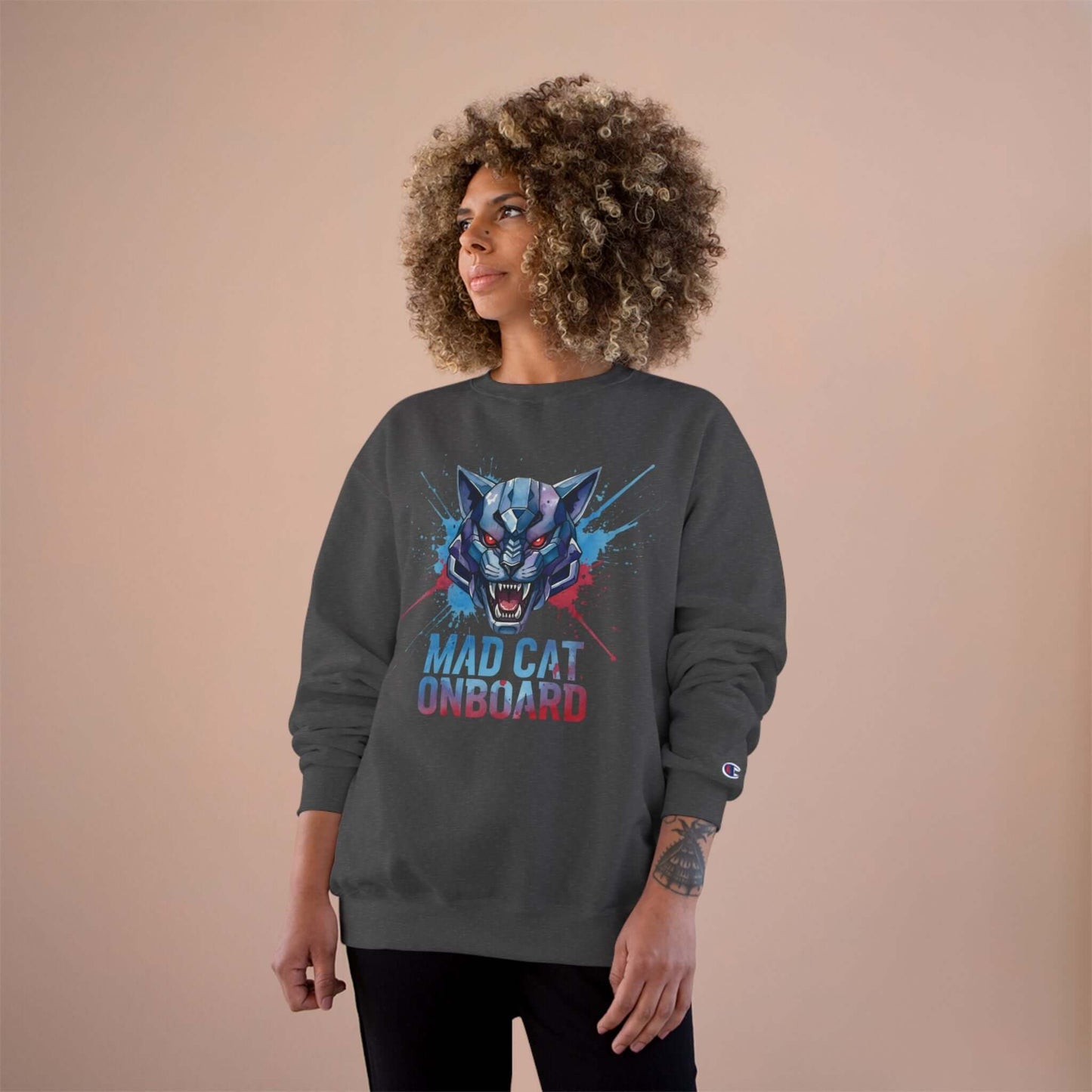 Mad Cat Onboard Graphic Champion Crewneck Sweatshirt style 3