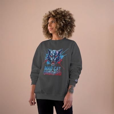 Mad Cat Onboard Graphic style 3 Champion Crewneck Sweatshirt for Gamers & Sci‑Fi Fans