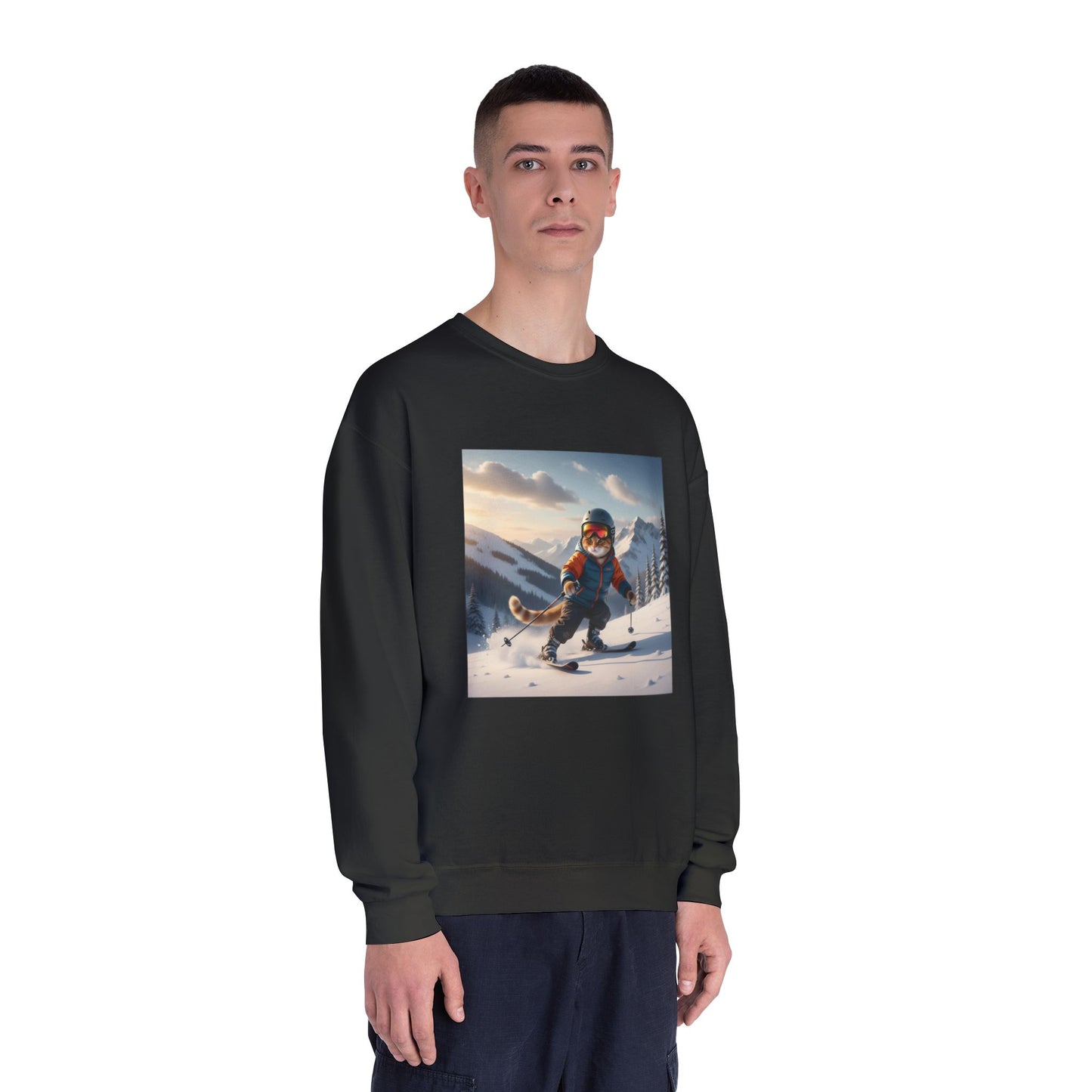 Skiing Cat Graphic Unisex NuBlend Crewneck Sweatshirt