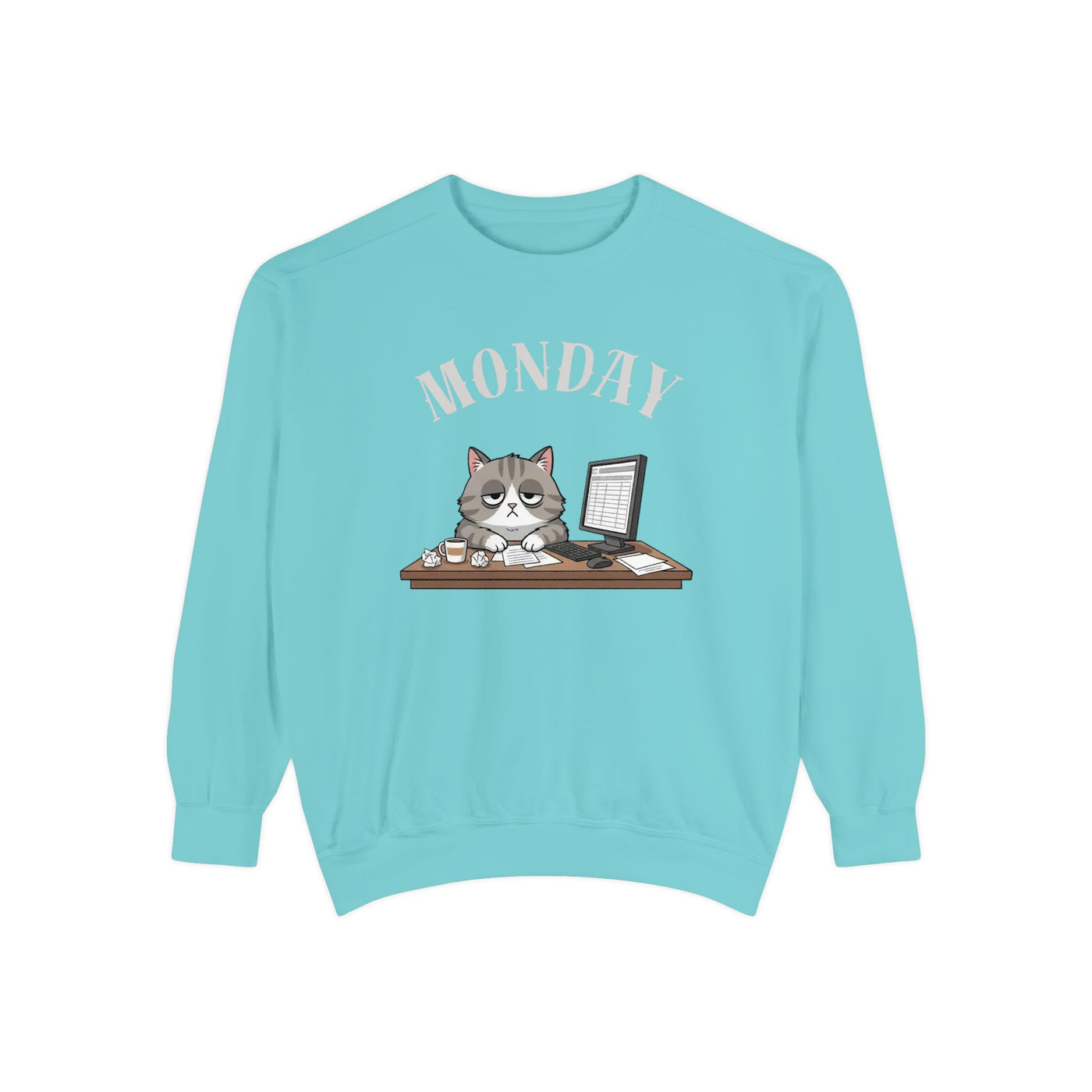 Monday Face Cat Stares Blankly Unisex Crewneck Sweatshirt style 5