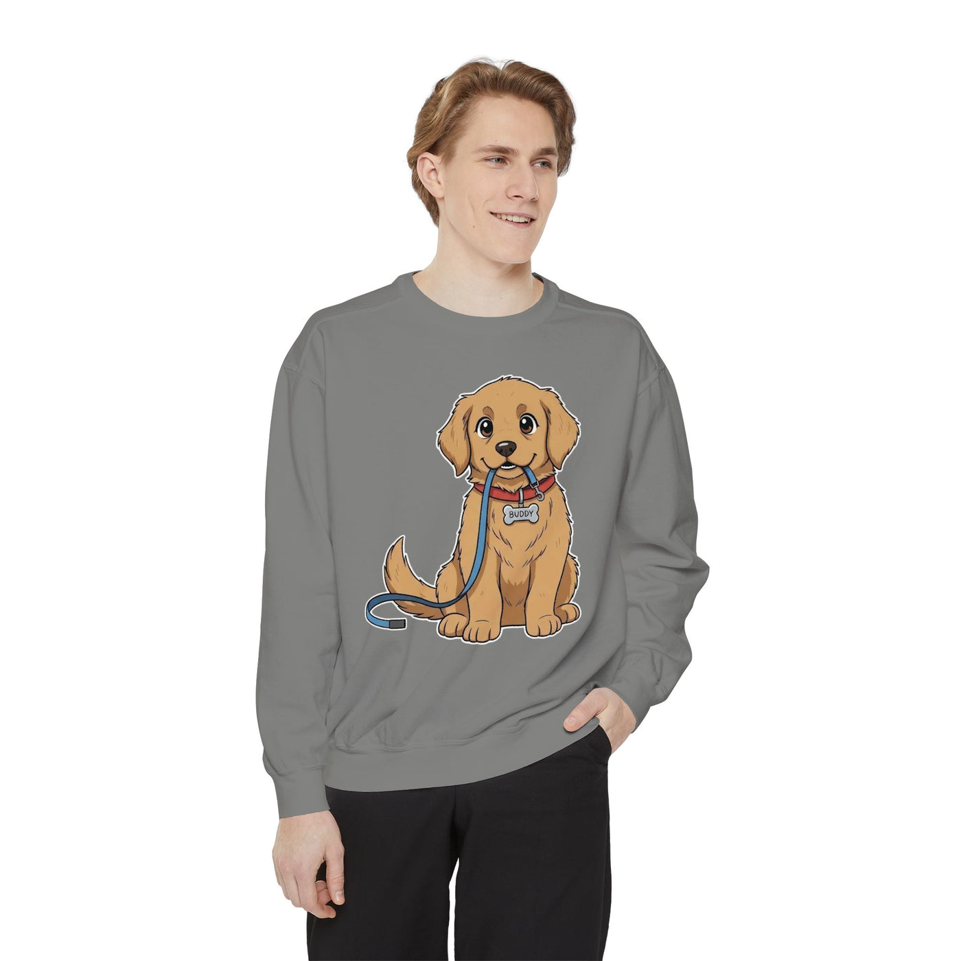 Cute Dog Walk Time style 2 Cozy Graphic Unisex Crewneck Sweatshirt