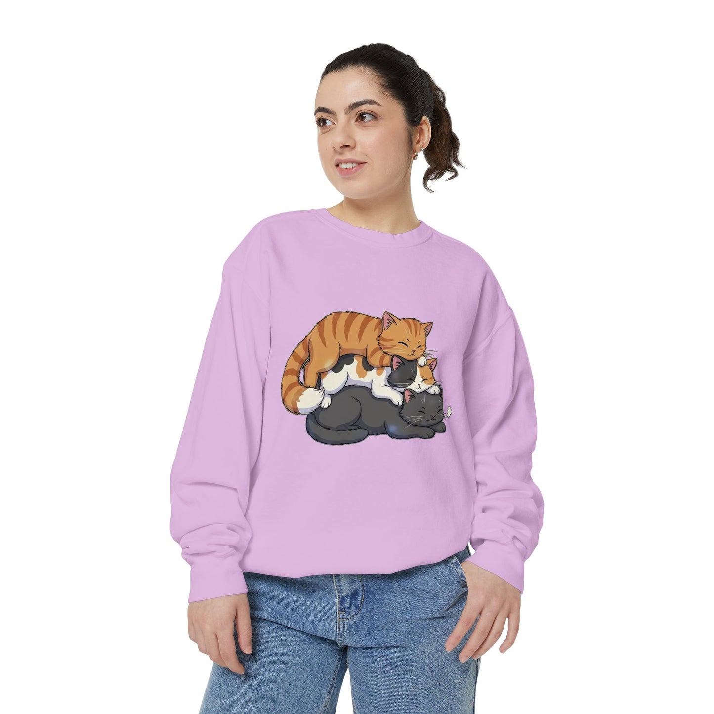 3 Cute Sleeping Cats Cozy Graphic Unisex Crewneck Sweatshirt style 6