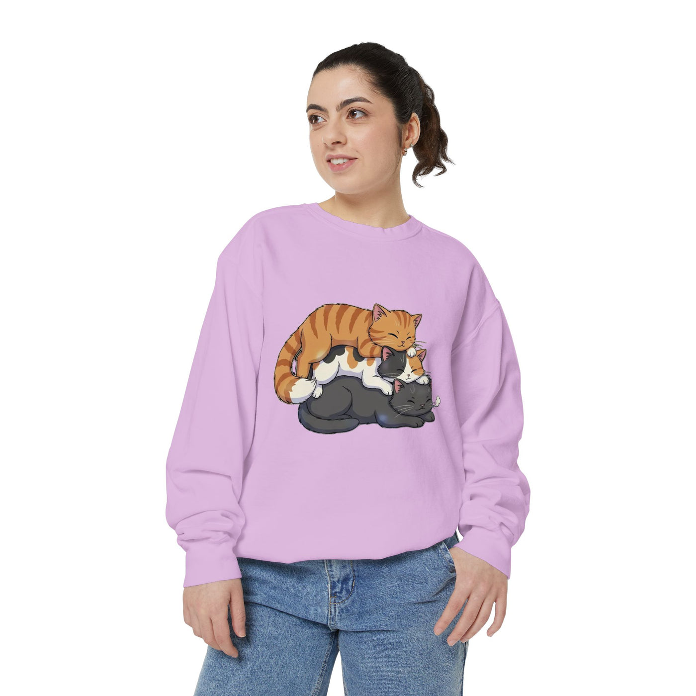 3 Cute Sleeping Cats style 6 Cozy Graphic Unisex Crewneck Sweatshirt