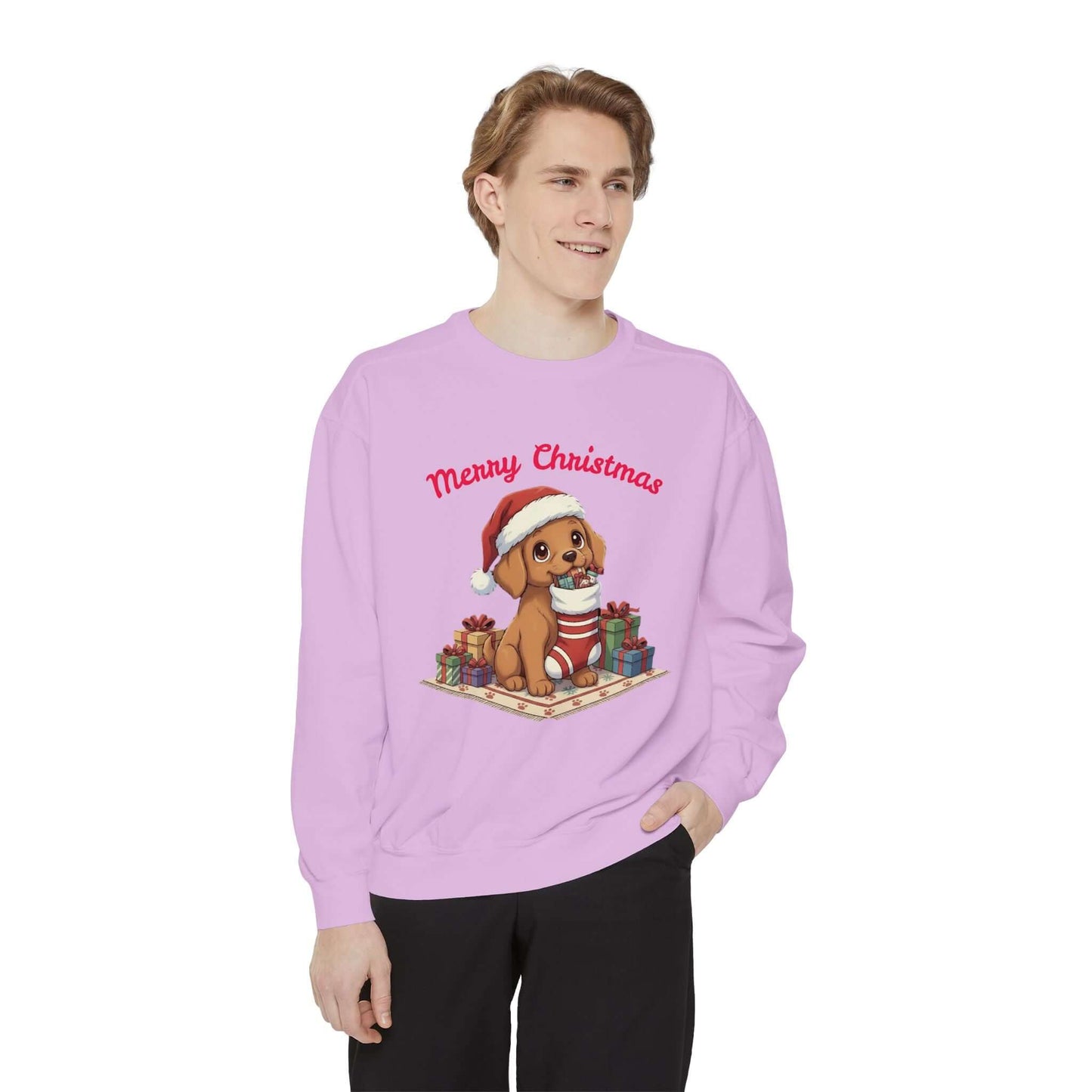 Puppy wait for Christmas presents Unisex Crewneck Sweatshirt style 2