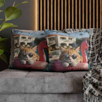 Relaxing Cat Swimming Pillowcase - Cozy Spun Polyester Decorative Pillowcase for Cat Lovers