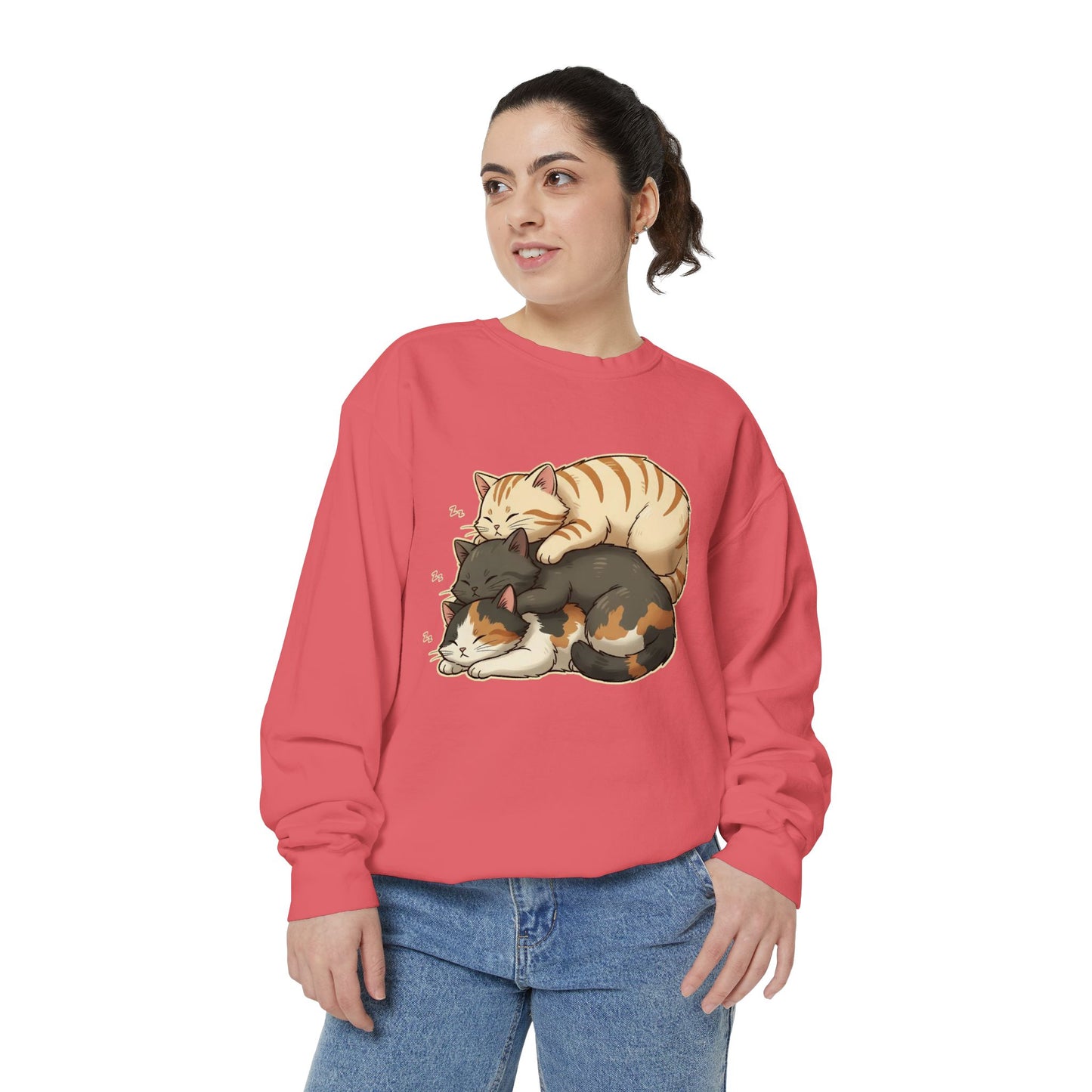 3 Cute Sleeping Cats Cozy Graphic Unisex Crewneck Sweatshirt style 4