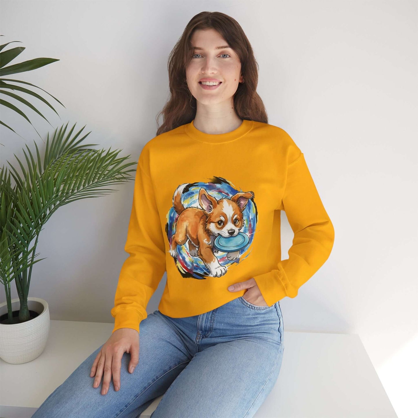 Watercolor Dog painting Unisex Crewneck Sweatshirt style 4