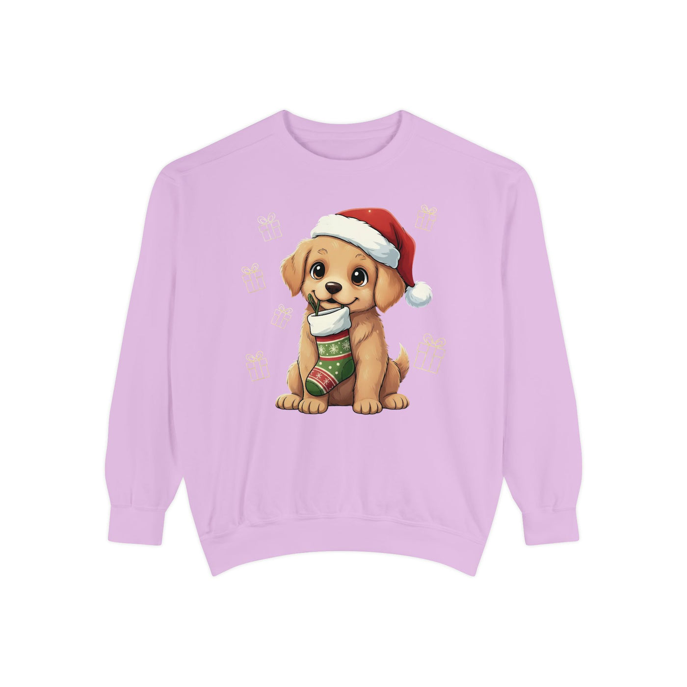 Cute Puppy waiting for Christmas presents style 4 Cozy Graphic Unisex Crewneck Sweatshirt