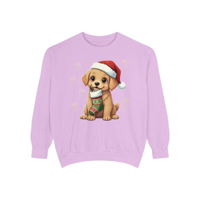 Cute Puppy waiting for Christmas presents style 4 Cozy Graphic Unisex Crewneck Sweatshirt