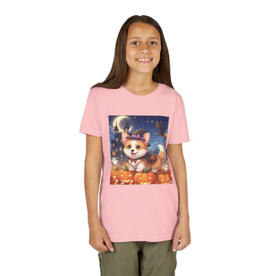 Halloween cute puppy anime style 4 Youth Tee, Short Sleeve T-Shirt, Kids Halloween Apparel, Cute Dog Tee, Fall Outfit for Children