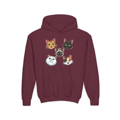 Fun Cat Heads Unisex Youth & Kids Heavy Blend Hoodie