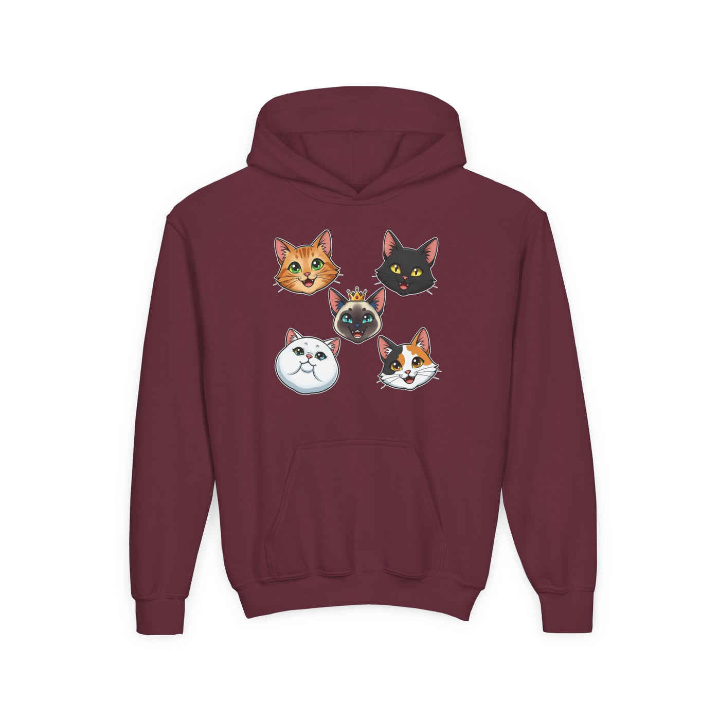Cute Cat Heads Unisex Youth Hoodie, Fun Pet Lover Sweater, Kids Gift, Animal Lover Apparel, Perfect for Birthdays & Holidays