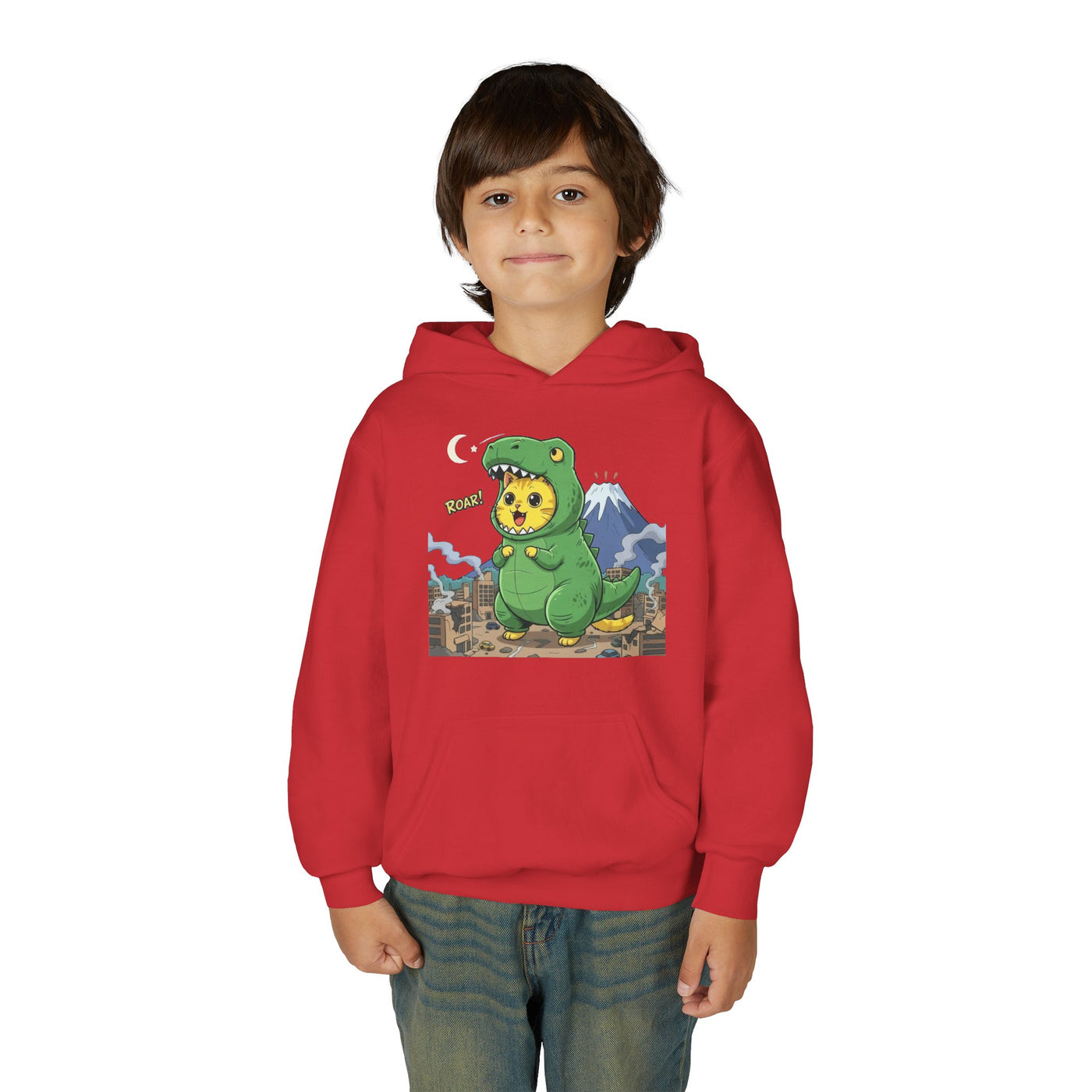 Cat cosplay Godzilla style 1 Unisex Kids Hoodie - Fun & Cozy Heavy Blend Sweatshirt with Cute Design