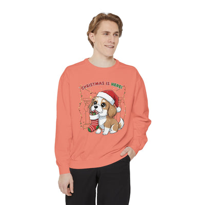 Cute Puppy waiting for Christmas presents style 5 Cozy Graphic Unisex Crewneck Sweatshirt