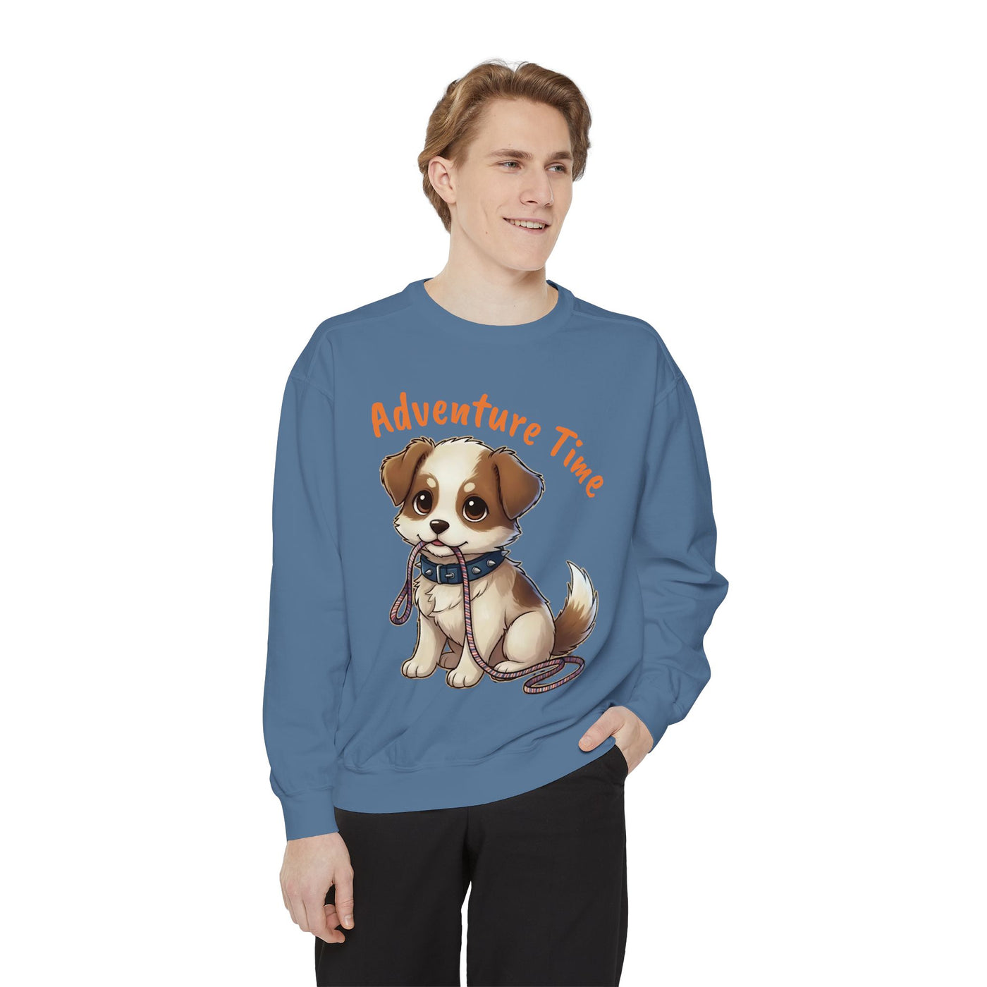 Cute Dog Walk Time style 4 Cozy Graphic Unisex Crewneck Sweatshirt