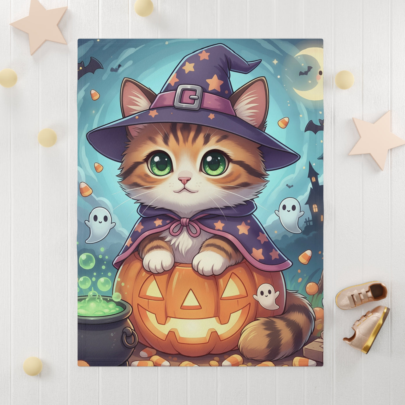 Halloween Cat Fleece Baby Blanket, Cozy Gift for Newborns, Cute Nursery Decor, Seasonal Holiday Blanket, Cat Lover's Gift