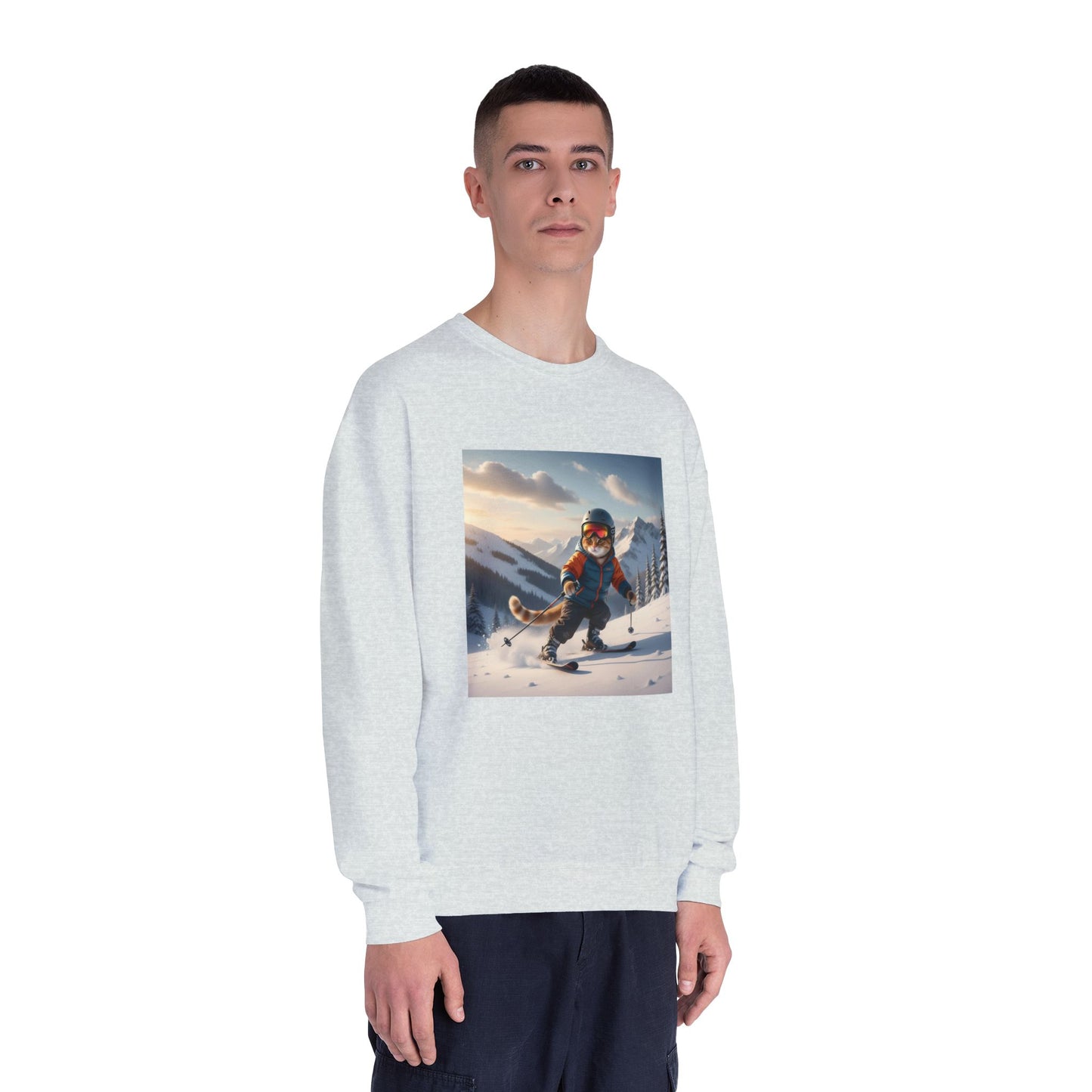 Skiing Cat Graphic Unisex NuBlend Crewneck Sweatshirt