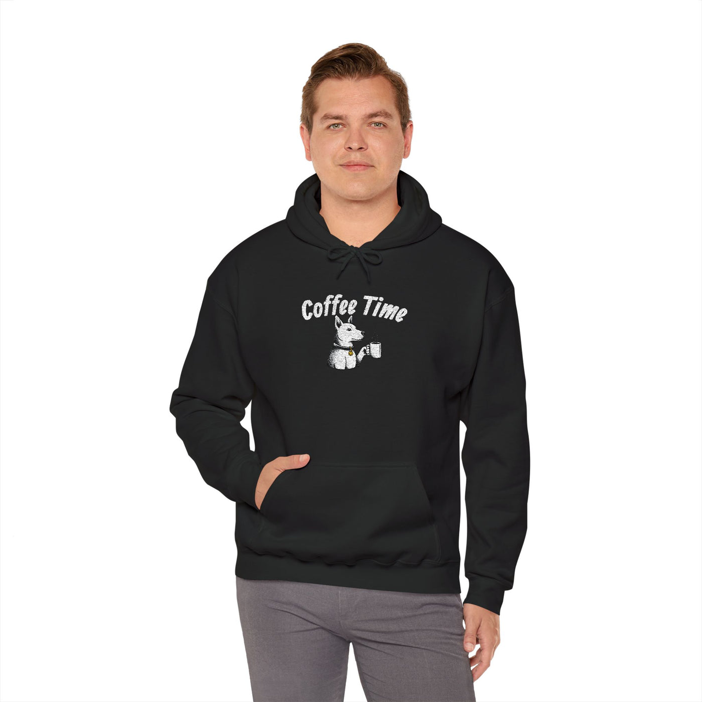 Coffee Time Dog Embroidered style 1 Unisex Pullover Hoodie