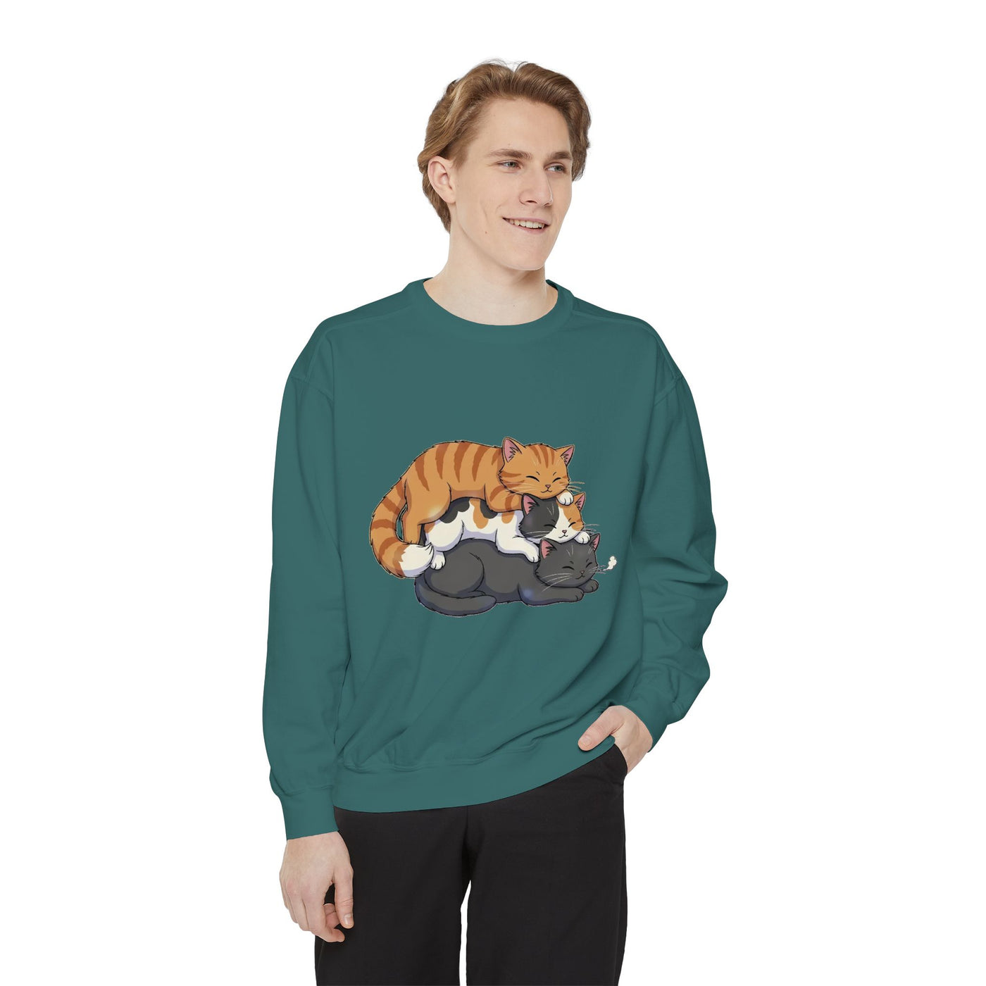 3 Cute Sleeping Cats style 6 Cozy Graphic Unisex Crewneck Sweatshirt