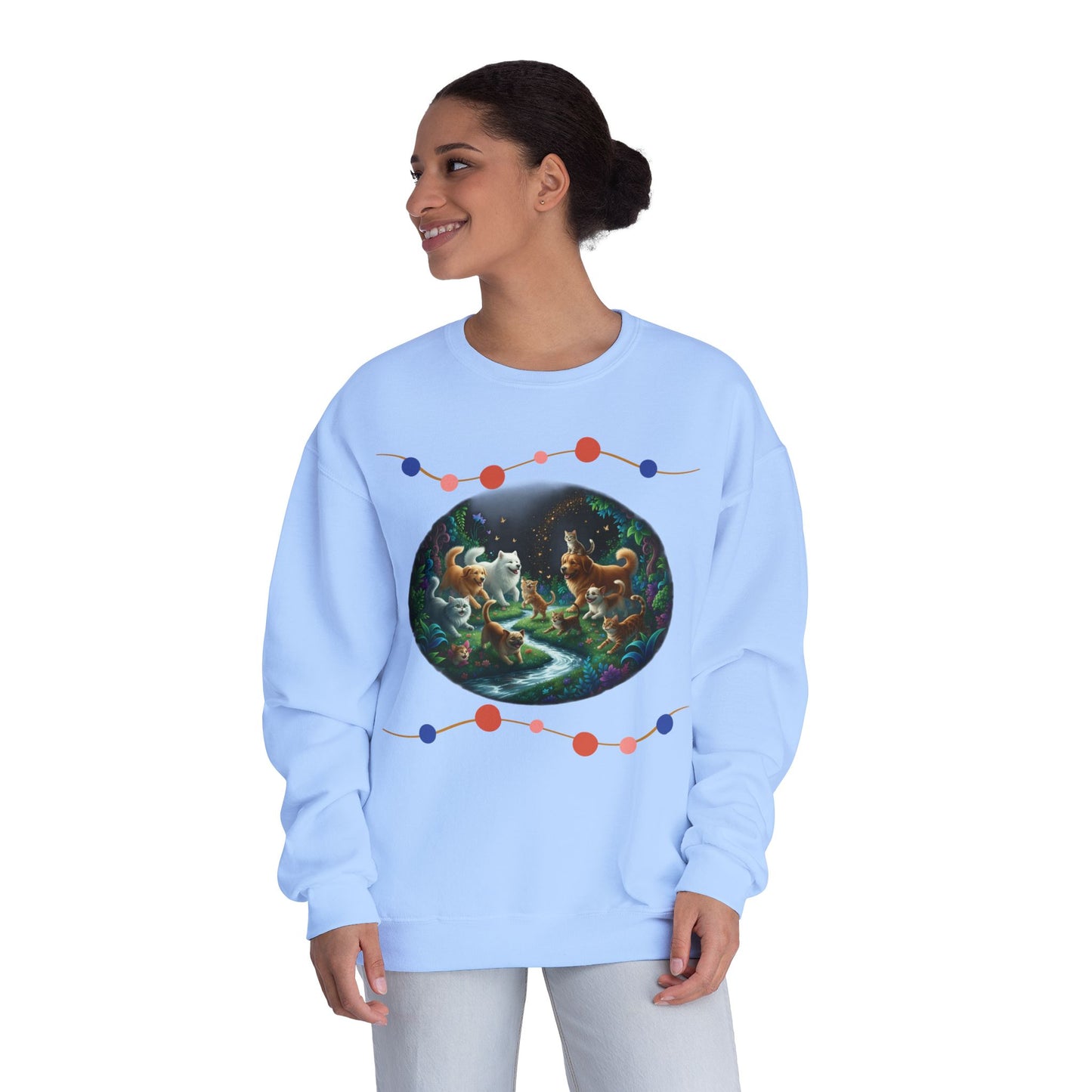 Cats & Dogs Happy Garden Unisex NuBlend Crewneck Sweatshirt style 1