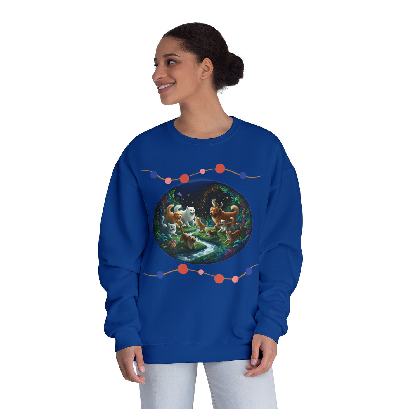 Cats & Dogs Happy Garden 1 Unisex NuBlend® Crewneck Sweatshirt