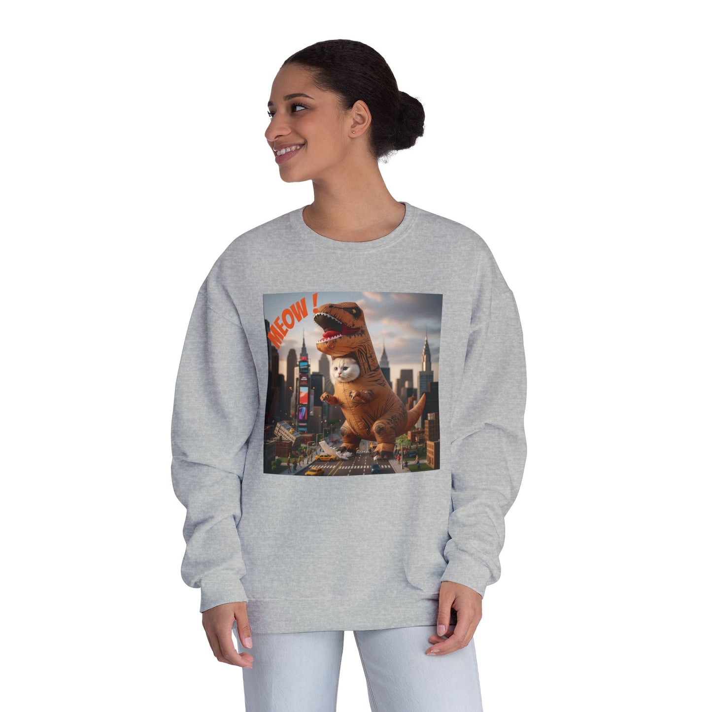 Tyrannosaurus Cat in city Unisex NuBlend Sweatshirt style 1