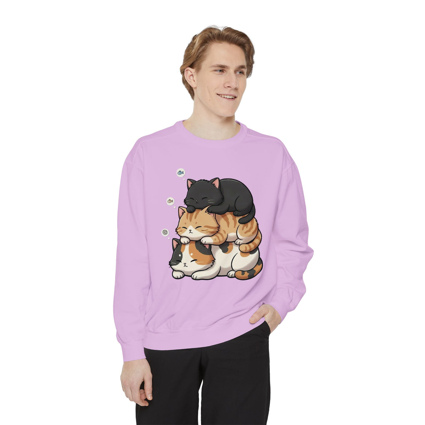 3 Cute Sleeping Cats style 8 Cozy Graphic Unisex Crewneck Sweatshirt