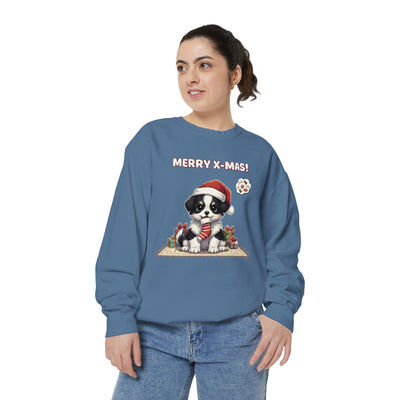 Cute Puppy waiting for Christmas presents style 7 Cozy Graphic Unisex Crewneck Sweatshirt
