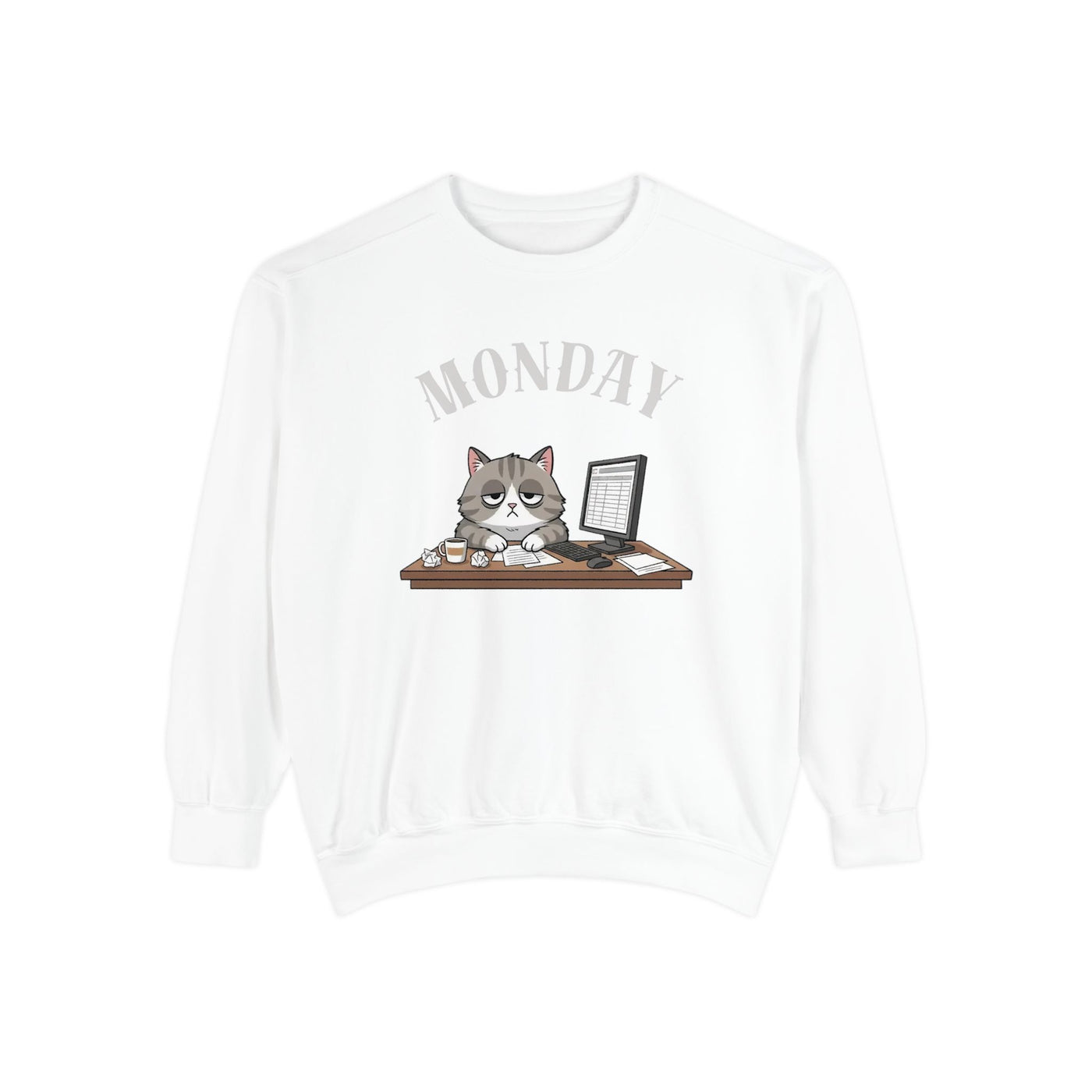 Monday Face Cat Stares Blankly Unisex Crewneck Sweatshirt style 5