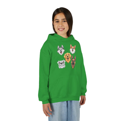 Cute Dog Heads Unisex Youth Hoodie, Fun Pet Lover Sweater, Kids Gift, Animal Lover Apparel, Perfect for Birthdays & Holidays