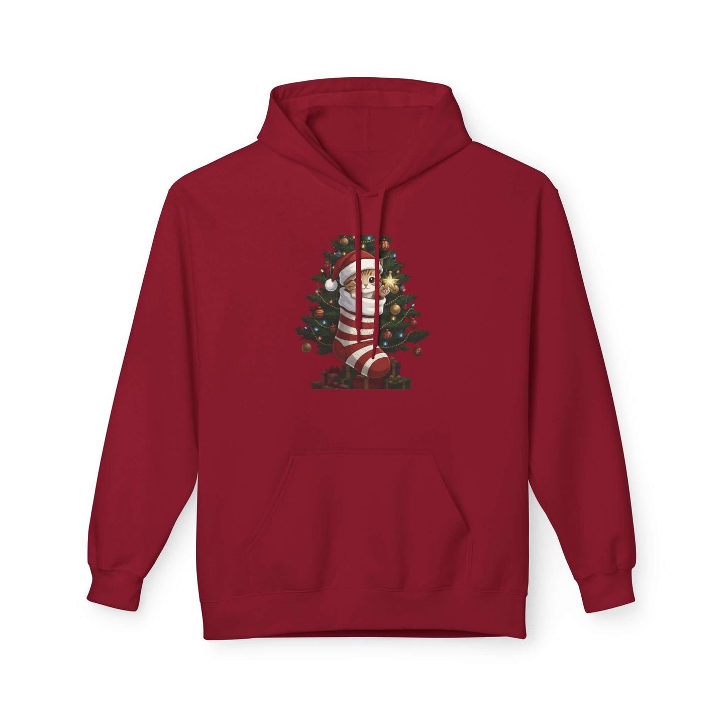 Kitten hiding in Christmas stocking Unisex Fleece Hoodie style 3