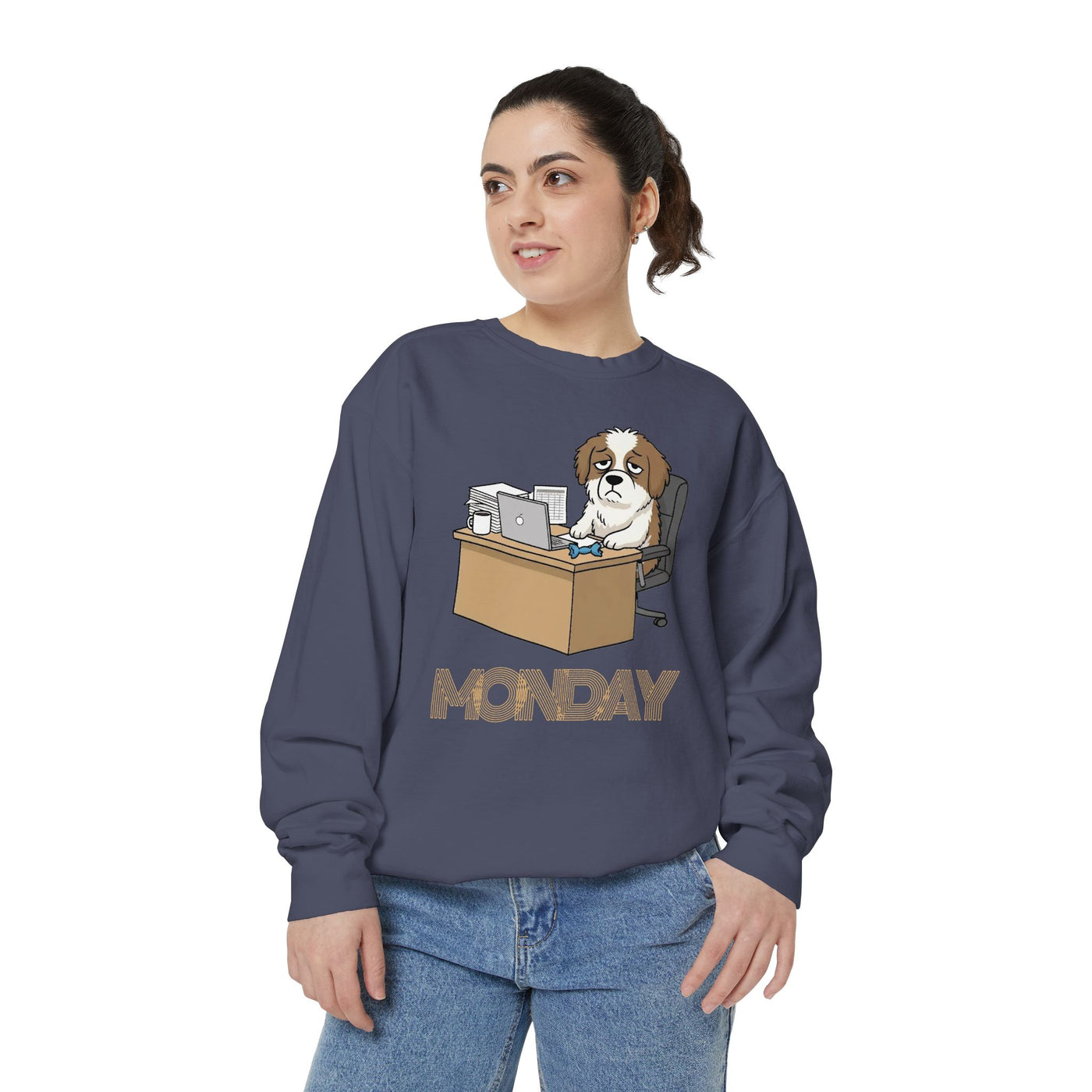 Monday Face Dog Stares Blankly Unisex Crewneck Sweatshirt style 3