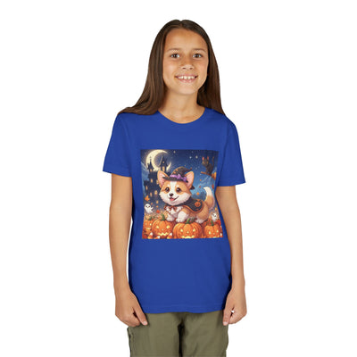 Halloween cute puppy anime style 4 Youth Tee, Short Sleeve T-Shirt, Kids Halloween Apparel, Cute Dog Tee, Fall Outfit for Children