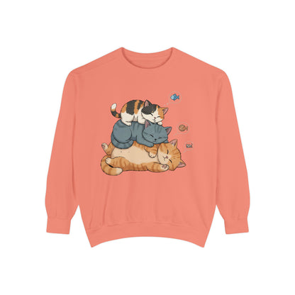 3 Cute Sleeping Cats Cozy Graphic Unisex Crewneck Sweatshirt style 2