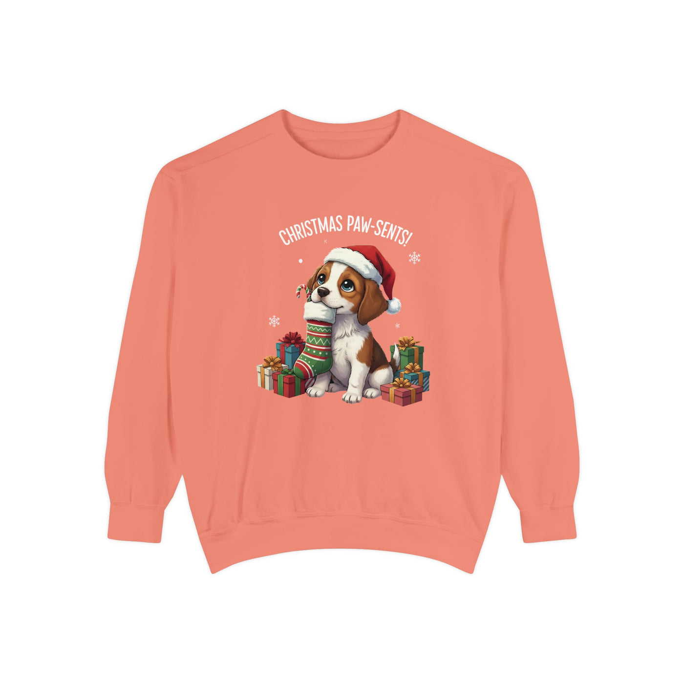 Cute Puppy waiting for Christmas presents style 3 Cozy Graphic Unisex Crewneck Sweatshirt