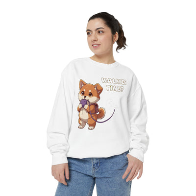Cute Dog Walk Time style 3 Cozy Graphic Unisex Crewneck Sweatshirt