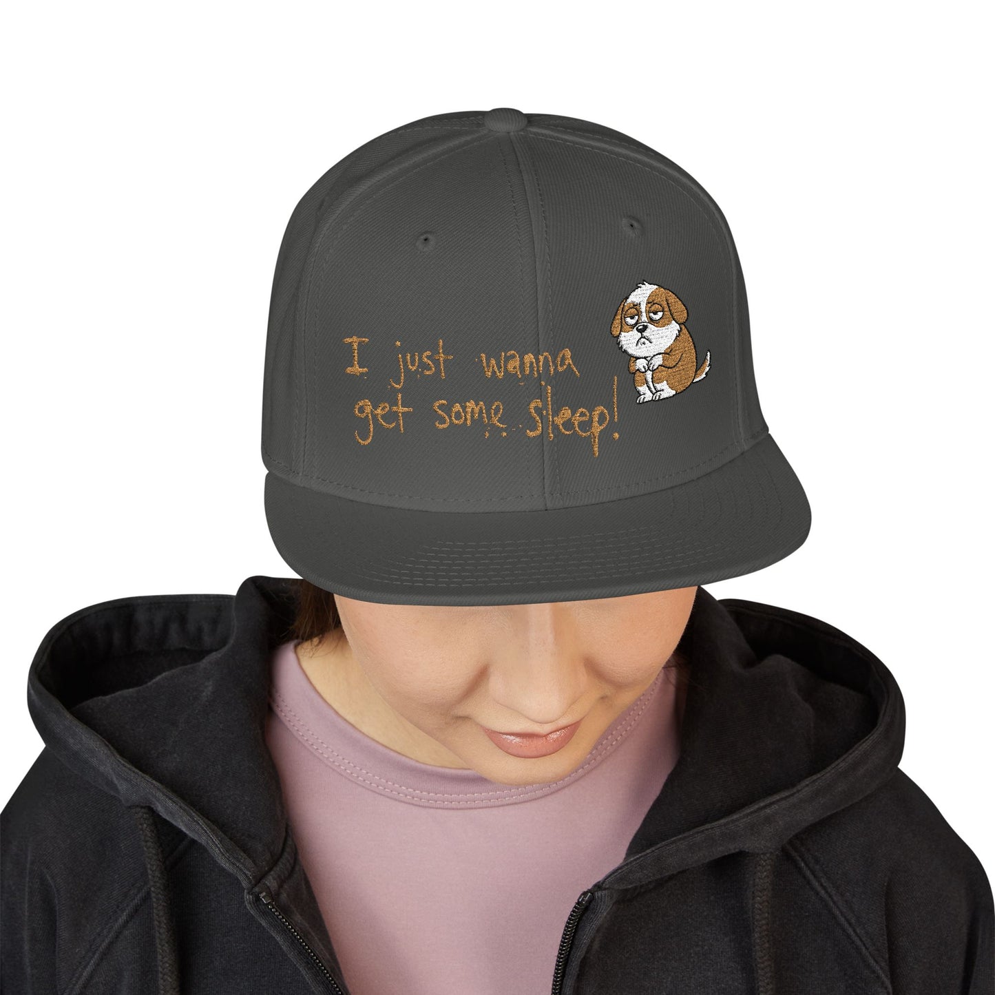 I just wanna get some sleep Embroidered Cute Puppy Snapback Hat