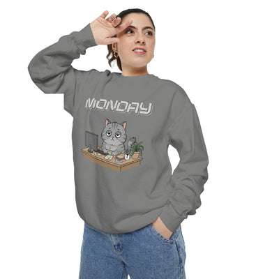 Monday Face Cat Stares Blankly Unisex Crewneck Sweatshirt style 2