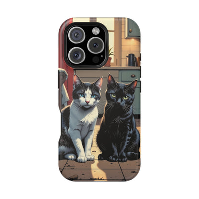 Cute Cats Magnetic Phone Case comic style 2, Cat Lover Gift, Impact-Resistant iPhone Case, Funny Pet Accessory, Unique Animal Design