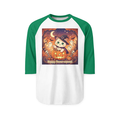 Halloween cute kitten anime style 6 Raglan Shirt, Unisex Halloween Top, Pumpkin Cat Shirt, Cute Cat Tee, Spooky Casual Wear