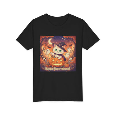 Halloween cute kitten anime style 6 Unisex Youth Tee | T-Shirt, Cute Pumpkin Shirt, Kids Halloween Outfit, Cat Lover Gift, Fun Fall Apparel