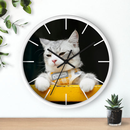 White Cat different colors Wall Clock