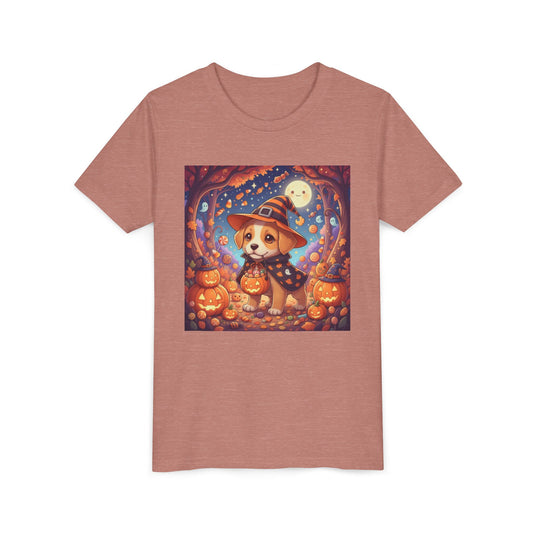 Halloween cute puppy anime style 1 Youth Tee, Short Sleeve T-Shirt, Kids Halloween Apparel, Cute Dog Tee, Fall Outfit for Children
