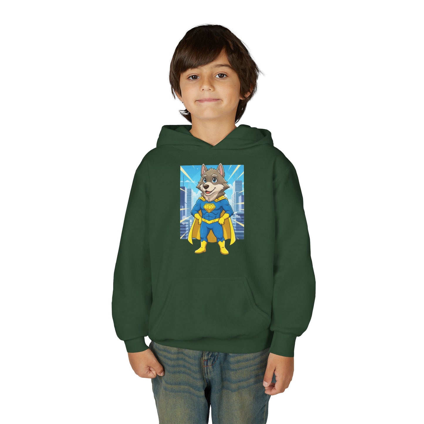 Dog cosplay Superman Funny Design Unisex Kids Hoodie style 1